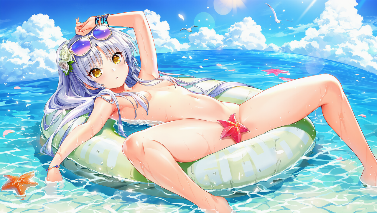 1girl breasts looking at viewer outdoors eyewear on head swim ring nude s s 3685361648