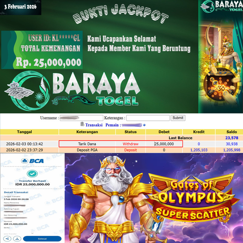 Rp. 25.000.000.- WD LUNAS DI BARAYATOGEL