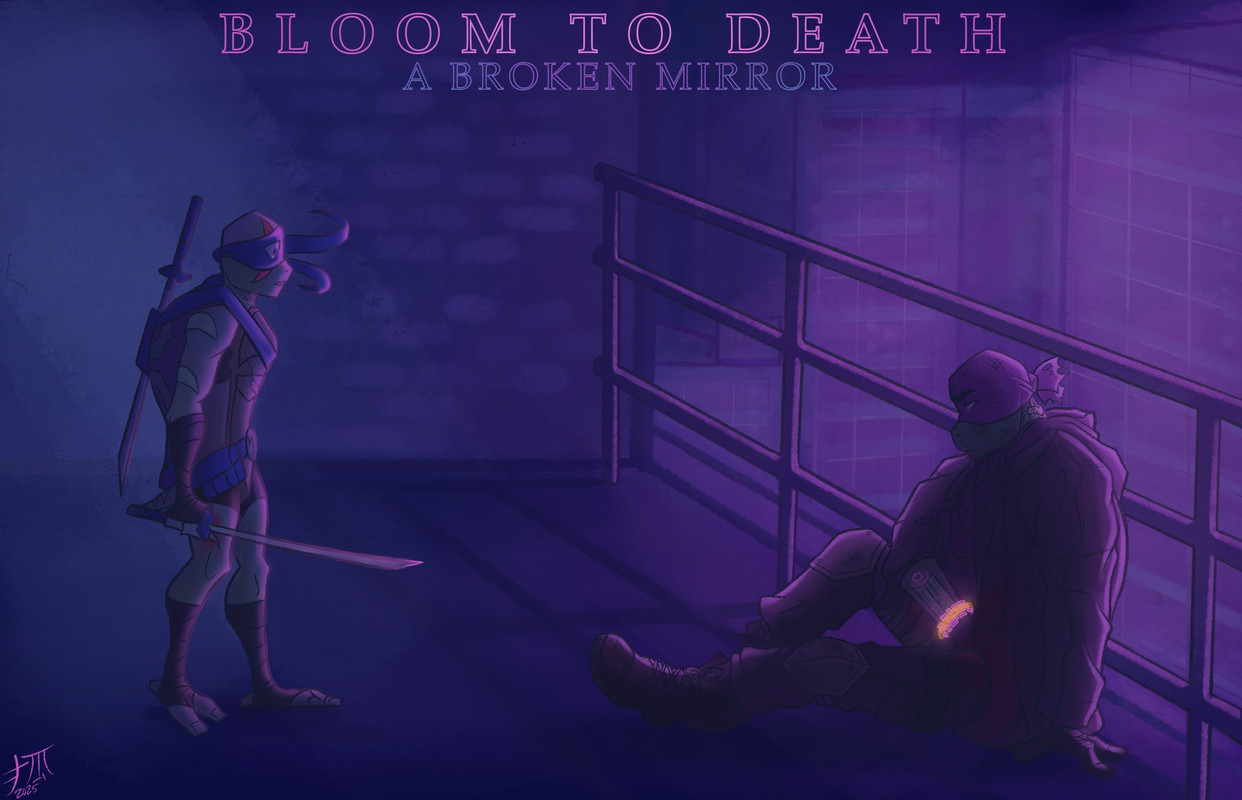 IMG-3719 /></p>

<p>
  <strong> <em>05/18/2022 - 04:27</em> </strong>
</p>

<p>Donatello had to swallow past the endless waves of nausea from the sickening warmth of blood oozing through his fingers and down his side. Some distant part of him had hoped with the amount of blood he had dealt with that his sensory issues would get over it by now, but of course he would never be so lucky.</p>

<p>The familiar, yet alien, sounds of a living New York City buzzed in his skull in swarms. Crimson smeared against a railing as he barely caught himself on a fire escape, stumbling through a dark alley. It wasn’t long before any remaining strength began to sap from his muscles, his legs beginning to buckle under him from utter exhaustion. <em>Shit</em>. He was losing too much blood. </p>

<p>Tello was sure he had lost them somewhere in the city, <em> the fuckers </em>. But, it wouldn't be long before they would find him again with how he was slowed down, and leaving a bloody trail. The K-9s would follow the scent, hunting him down like an animal in no time. This was bad. It was certainly one of the less glamorous places to die. </p>

<p>Staggering as far as his wounded body would carry him, the scientist finally relented to the bone-deep ache that called his name in that sweetly lachrymose tenor. As he became unceremoniously acquainted with the concrete, a hand remained firmly at his marred side, letting his head fall back against the wall behind him. He had missed his chance to make it to Japan tonight, and now he was stuck here with them hot on his tail. </p>

<p>That all too familiar sense of defeat began to envelope itself around his mind. <em> Looks like that's it for this cycle. </em> Tello chastised himself for the time wasted, <em> Maybe I should just get it over with. </em> He figured there was no sense in waiting around to either bleed out or get mauled. He was so tired.</p>

<p>He didn't know how long he sat there, only occasionally illuminated by lights of the city life reaching into the depths of his resting place. It could have been minutes or days—he felt he wouldn’t know the difference anymore. After a while, his own shallow breaths filtering through a dark mask that fully concealed his face became the only sound he could register. Even the bustling city that usually overwhelmed him faded into obscurity of his perception, like a forgotten dream. He waited for the smell of sakura blossoms, vanilla, and oranges. </p>

<p>“Hey, are you okay?” </p>

<p>Tello’s eyes shot open faster than he could sit upright, making him wince. He didn’t know whether to blame his fading senses or the other’s apparent stealth for not being aware of the presence sooner. After the groan from the sudden start, a sharp, segmented breath faltered into his lungs as he willed his gaze to focus.</p>

<p>Then—That voice. Surely he had misheard it, a delusion from stepping into the threshold of death's door as if they were old friends. </p>

<p>A phantom spear pierced right through him when it was confirmed his senses weren't deceiving him. Standing in front of him was a shade of blue he had so desperately hoped to see again, but <em> never </em> in this circumstance. Red and yellow stripes crossed his gaze, and he knew his heart was still beating because he felt it sink into his stomach.</p>

<p><em> Leonardo </em> . But not <em> his </em> Leo, <em> this </em> timeline’s Leo. Still so small, a teenager, a child. The one who had apparently saved this world he had been trapped in by the looks of things. The one he swore he would never walk into the life of no matter what. </p>

<p>Tello knew between his hood, his mask, his equipment, and overall size difference to the current timeline’s young Hamato’s, there was no way Leo would recognize him at first glance. Maybe he could still salvage this. Maybe he could get the teenager to leave before he put anything together. Or before he— Time travel bullshit was the last thing this family needed, they carried enough burdens no matter the timeline. He didn’t want to break things more than he presumably had already.</p>

<p>The air in his lungs became harder to pass through him, panic sitting heavy beneath his plastron. <em>Fuck. Fuck!</em> The General didn’t lift his head, hoping to remain as inconspicuous as possible. He cursed every faint wheeze that came in tandem with each breath he vainly tried to take as he spoke, “Probably…best if you scram, kid. Trust me…it’ll be easier for the both of us.”<br />
Leo kept his sword in one hand, eyes not leaving the figure of the mutant in front of him. “I’m not really fond of doing things the easy way. It’s alright, I can fix you up.” The boy risked a quick glance back at the opening of the alley before making a show of putting his sword on his back and raising his hands in an open gesture of peace. “My name’s Leo, and you’re gonna die if you don’t get that checked out.”</p>

<p>Leonardo is many things, and can be very stupid at times, but in spite of what his brothers would tell you he is rarely dumb. The overwhelming stench of copper and saliva wafted through the alley. Tello was painfully aware he was all things ungraceful as he clutched a wound that wept from between his fingers and the struggle to breathe told of an obvious fight. Leo would surely know a hunted man when he saw one.</p>

<p>It was dark, the fire escape blocking out the closest street lamp, and the only light source was the dimly-lit band around the wrist currently clutching the wound Leo was seemingly itching to inspect. Leo placed his hand in the pouch that rested at his hip and opened it, angling it up to show its contents to the other. “Look, I’m a medic, see? I can patch you up and get you somewhere safe. There’s something after you, right?” </p>

<p>Leo was right, always the observant one, always the medic—Tello was going to die and he was being followed. The concern in Leo’s voice over the matter made him repress and swallow a laugh, the sound dying with another wheeze. He had almost forgotten that normally one was supposed to actually be afraid of dying, of being hunted like a dog. The only thing he feared anymore was the unknown of what truly came after. </p>

<p>The way Leo spoke slowly and clearly like he would to a cornered animal, hissing and spitting while defending its injury wasn’t lost on him either. </p>

<p>Every instinct in Tello’s body screamed to make this younger version of his brother leave. The very fibers of his being wept for more fight or flight where there was none left. Nothing good could come of this. More timeline branching? More rifts to close? More suffering? Traumatize the kid more, why don’t you? </p>

<p>But, as he lay slumped against a grimey wall in a dark alley behind a Brooklyn laundromat, struggling for every breath that dragged into his burning lungs, he found that he couldn’t tell Leonardo <em> ‘No,’ </em>. Some things truly never change. He would blame it on the way his fading mind toed the edges of threatening to slip in and out of cognisance, clouding his judgement with its rapidly thickening fog—and it definitely wasn’t because he couldn’t find the strength to tell him to go now that he was here. So close, within reach. Now that he was hearing that voice again, so different from how he had come to remember it. Still full of innocence and hope. He didn’t want to be alone, not really.</p>

<p>Tello said nothing, because what could he say? Where should he even begin? Should he wait, or say something now? Clusters of words made their rounds in his mind, but none could come to bear in the overwhelming midst of it all. </p>

<p>The General knew he must appear as some mysterious, shady yokai to the other who was none the wiser. Leo was stupid, but he was never dumb. He would piece the truth together fast. The right moment would reveal itself very soon, Tello was sure. </p>

<p>He opted to wait, perhaps not his brightest idea, but he didn't have a better one. First, he needed to collect more data and analyze, to feel this entire situation out—if he lived long enough to, that is.</p>

<p>There was a long pause of unmoving— save for the shallow rise and fall of his chest and sunken shoulders— then the hand that shielded the wound like a feral animal slowly receded, slithering back across his front and falling beside him. After all, Leo had always been the only one allowed to address his wounds besides himself. The taller straightened himself up a little to allow Leo to do his work. Involuntary sounds of pain escaped him as he winced, filtering through the mask with a slight digital distortion. </p>

<p>Breaching the surface of a sea of thoughts that drowned him was one that stood above the rest; he would never forgive himself for this, but prayed to his brothers that maybe they could. </p>

<p>Leo sighed in what sounded like relief. There were a pair of disposable gloves in his pouch, modified for three fingers that Tello vaguely remembered creating. Leo slipped them on, quickly dropping to his knees and pulled a pair of shears from his pouch. “Sorry about your shirt,” he mumbled as he made quick work of cutting cloth to expose the wound. “Just bill me for it. It’s not designer by any chance, is it? Dad cut my allowance so I’m a little light on cash.” Leo spoke just to fill the air, or perhaps to ease the tension—or because he just liked hearing himself talk, Tello was certain that much had hardly changed.</p>

<p>Bloodied cloth tossed aside, Leo trained his eyes on what the dim lighting allowed. The wound was several smaller gaping punctures in a formation that resembled a bite. At the lower jaw, a larger chunk had been torn open, ripped by something jagged and hooked. Thin strands of saliva lined the entire area, seeping in as much as it could with the steady flow of blood expelling itself and anything else out. </p>

<p>There was little Leo could do but grab what antiseptic he carried on him and begin dabbing the wound to clean it. “Sorry,” he apologized preemptively. “Feel free to punch me if it hurts too bad. Get me on the left, though. My right side is the good side.” Leo discarded the soiled wipe and got back to work with a fresh one, the bleeding unrelenting. “Or just sit there like a statue. I’m cool either way.”</p>

<p>The General masterfully stifled pained grunts that tried to escape him every time Leo made contact with the wound. If Tello had been strong enough to care, he didn’t know if he would find the constant cracking of jokes funny, or nothing more than a painful reminder of what once was. He was spared for the time being, all of the unimportant things Leo said mostly gone with the breeze that flitted through the alley. The only thing he was truly hearing was that young, strangely comforting tenor. The realization that he had fully forgotten what it had sounded like when it wasn’t jaded by the weight of the world settled restlessly in his chest. He still didn’t say a word. </p>

<p>“H’okay, how’s it looking, chief?” Leo sat back and inspected the newly-cleaned wound. It wasn't good by any means, but there was only so much he could do in a rank alleyway with a tiny medical kit. He looked uneasy, now bloodied gloved fingers tapping in a dissonant rhythm against his thighs as he looked both ways down the alley again. He was nervous, visibly sharing Tello’s sentiment of not feeling great about sitting in one place for too long. Leo knew they were vulnerable like this. </p>

<p>“Tell ya what;” the medic continued, “we’re gonna take a quick field trip to that rooftop behind me, yeah? You don’t even have to do anything, check this out.” He then ducked under the injured one’s side and wrapped an arm around him. </p>

<p>The machinist’s stomach was fluttering into his throat when he found he was suddenly moving through a portal directly beneath them, spitting them out on the roof of whatever municipal building sat above the alleyway. Tello steady in Leo’s grasp, the teen closed both portals and maneuvered him to sit against the railing that prevented them from dropping right off. A groan worked its way through his mask as he was readjusted that time. Somewhere in the back of that racing mind, he was thankful for how concise and transparent Leo clearly made every effort to be. </p>

<p>Tello’s right hand that was constantly illuminated by a dim purple and orange glow moved nearly of its own volition to grip at the large bite on his opposite side again—old habits of working alone would die hard. He would have to remind himself help was already in the works, and retract it back once more. He was trying to behave and not scare the kid by making him think he was going to grab him.</p>

<p>The slider didn't seem phased. “Neat party trick, huh? Look, I’m gonna have to wrap this up for the time being, but I can’t do much else from here. Can you understand me?”</p>

<p>Craning his head up, Leo made an attempt to look at the other’s face for the first time. Instead, he was met with the stark image of a mask fully covering the larger’s face. Almost no skin was visible anywhere on his body, save for the hole now cut through his top. Protective gear concealed him in a dark shroud, all clothing speaking of armor and repulsion to elements. </p>

<p>Leo fished a gauze pad from his belt pouch and pressed it against the still-weeping wound, staunching the outflow. “If you can understand me, I want you to take your mask off. I can help if you need. I just need to check you over. How’s that sound?”</p>

<p>Tello was pretty sure he finally stopped breathing. It sounded equally terrifying and comforting with how cautious, but caring, it was said. He kept his head lulled to one side for several more beats, trying to find the ability to process a response. He wasn’t coming up with one, but he supposed it was now or never. He knew he didn’t have much time. He was so tired. </p>

<p>Not one for patience after so long without a response, Leo wiped his bloody glove off on his leg, keeping the other pressed down to staunch the bleeding, and reached out to remove the hood and mask himself. </p>

<p>Tello was quicker. “Well…” he rasped, reaching the cuffed hand up and pressed his trembling, crimson soaked fingers to a button at the base of his jaw. Within seconds, sections of the mask pulled apart from each other starting at the center of his face, receding back into his tattered hood where it fully vanished from view. A breeze helped him push back his hood at the same time, ensuring the subdued cityscape lights would illuminate his face just enough to make it clear for Leo to <em> truly </em> see. <em> Please forgive me. </em></p>

<p>What did he have to lose? As he lifted his chin slowly, heavy, dark lids gave way to heterochromatic eyes that blearily settled on the teen in front of him—one blue, one brown, the perfect mirror to the leader in blue’s. His expression lay leaden and bleak, only brightened by the blood that had dribbled down his chin and smeared his jaw slightly, “... you tell me.”</p>

<p>And Leo froze.</p>

<p>The beat of the bombshell passed, and Leo shook it from his head, the boy staggering back to create some distance between himself and the accused.</p>

<p>Leo’s attentive hand that had been holding pressure abruptly leaving Tello’s wound meant allowing the sharp air to dig its unrelenting claws into his flesh once more. Tello hissed and gripped it tight with his right hand again, scrambling to hold the gauze in place— not a difficult task, the damp fabric clung nauseatingly to the gore. Tello was pretty sure the aftermath hurt worse than the actual bite of those horrible jagged jaws. <em> Stupid fucking dogs. </em></p>

<p>Without hesitation Leo drew his sword, defensively leveling it between them. “Nice try, bud. You almost had me there,” he said with feigned coolness. “So this was your plan? Lure me up here, pretend to be my brother, and then what? What’s the goal here?”</p>

<p>Tello wasn’t offended or surprised in the slightest that Leo immediately went on the defense, throwing skepticism in his face on the end of a blade. He supposed he was just thankful it wasn’t at his throat. Treading very lightly was imperative now. He always had been a horrible liar, so he may as well tell the truth. Something about deathbed confessions. </p>

<p>“I’m from… the future… but not yours… from another timeline… I think.” Even after all this time the time-traveller couldn't be sure, and was putting his best theory-foot forward—the final words of the sentiment rang with this genuine uncertainty and willingness to admit his ignorance.</p>

<p>He gave this information a moment to pass through the teenager before continuing, “I’m here… to fix my mistakes…” He grimaced, slumping back against the railing after revealing himself where his breath started to become more shallow. </p>

<p>He would have to keep himself alive for just a little bit longer it would seem. The older shifted his weight to one side, but it was more of a collapse than a settle. He struggled through the fog of his pain, black spots dancing around the edges of his vision as he mentally thrashed against the pull to the dark he had been so willing to submit to just moments before. </p>

<p>Words were coming out of him before he could realize it. “Your favorite… Jupiter Jim movie… is Jupiter Jim Sails… The Seven Galaxies.” If only he could get some air in his damned lungs, it would be a lot easier to speak without all this wheezing that soaked his chest in ache. </p>

<p>“Michael… gets low blood sugar… when he doesn’t eat…” That one had been particularly difficult when you live for decades in an apocalypse without a steady food supply. All the rations always went to Mikey first until CJ came along. </p>

<p>“Raphael… is allergic to peanuts…” Funny the little shards of information that never left his mind after all these years, even when they hadn’t been useful to him in decades— or even when he was clinging to life for the… <em> how many times has it been? </em></p>

<p>Using the railing he had moved towards, the General pulled himself more upright in an effort to maintain his focus. 