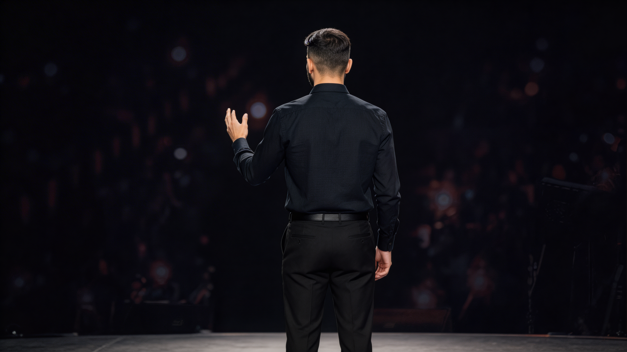 Speaker standing in front of a live audience