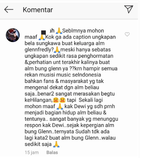 Salah satu unggahan yang ditujukan kepada Dewi Sandra