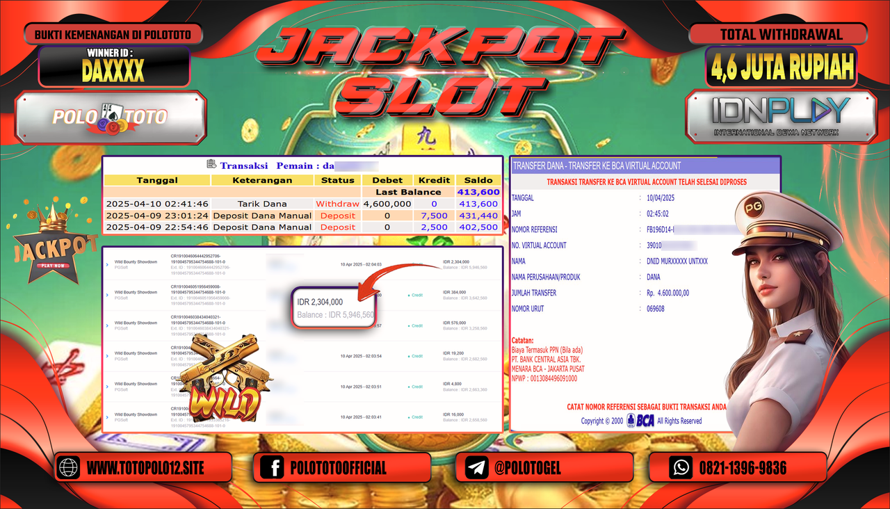 POLOTOTO JACKPOT SLOT WILD BOUNTY SHOWDOWN Rp.4.600.000,-