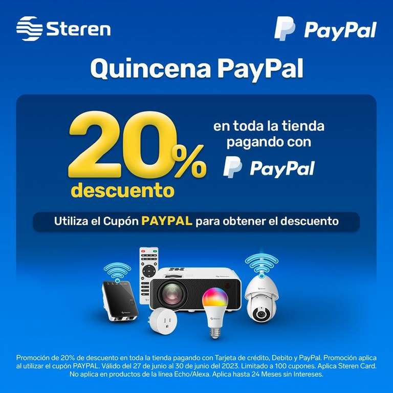 Steren: 20% en Toda la Tienda Pagando con PayPal 
