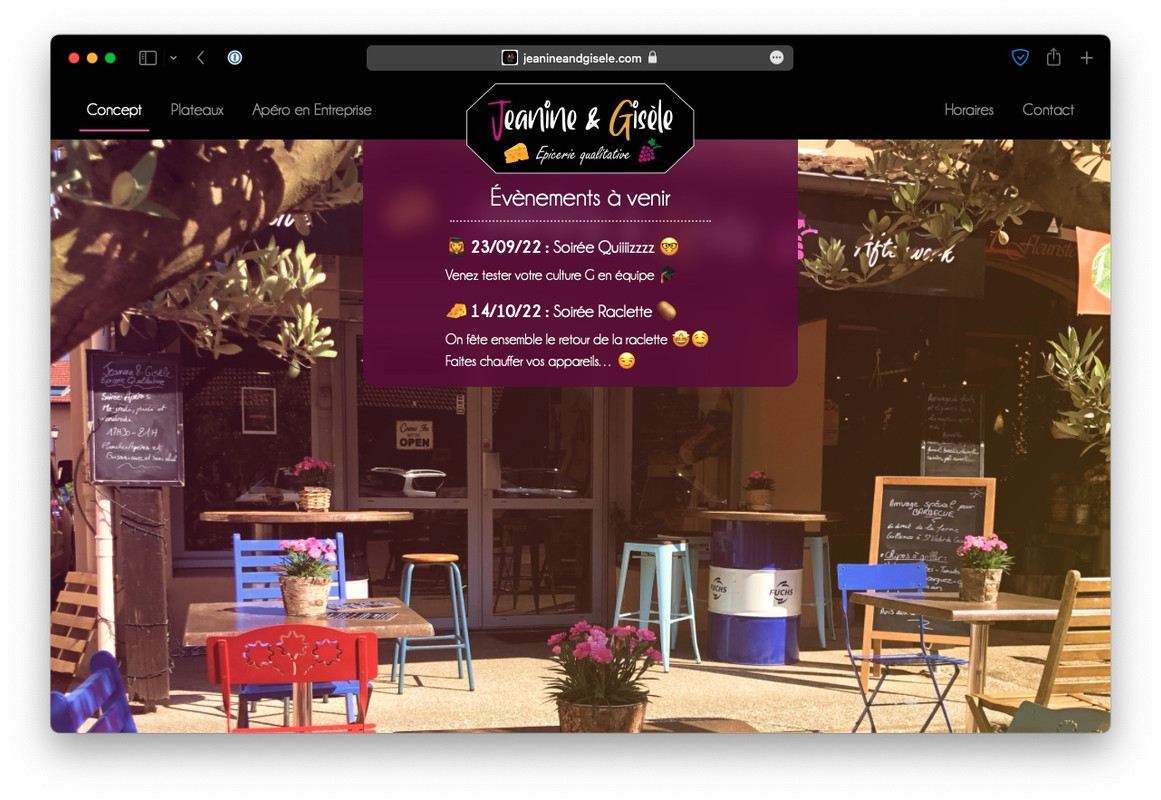 Page d’accueil du site vitrine