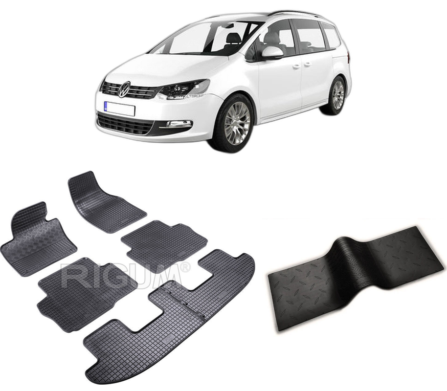Set covorase auto VOLKSWAGEN SHARAN II din 09.2010-03.2022, cu covoras tunel median, CAROSERIE VAN 7 LOCURI, Presuri cauciuc 100%, compatibil cu autoturismul VOLKSWAGEN SHARAN II, Rigum