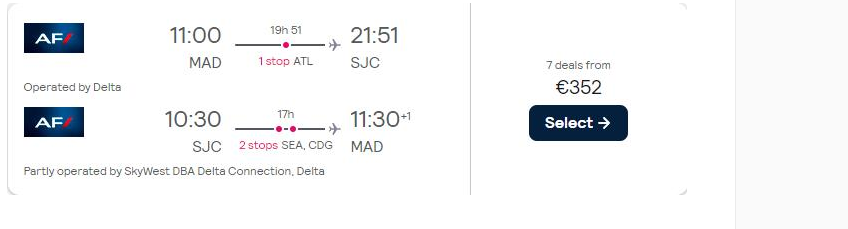 Madrid, España a San José o San Francisco, EE. UU. - Vuelos a la Costa Oeste USA: Dudas compañías aéreas, escalas