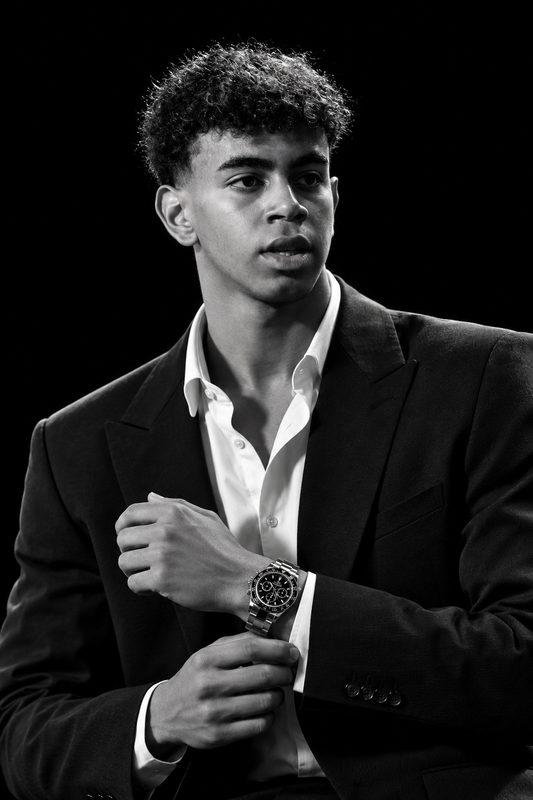 Example result for: 8K Cinematic B&W Portrait: Luxury Watch & Sharp Suit
