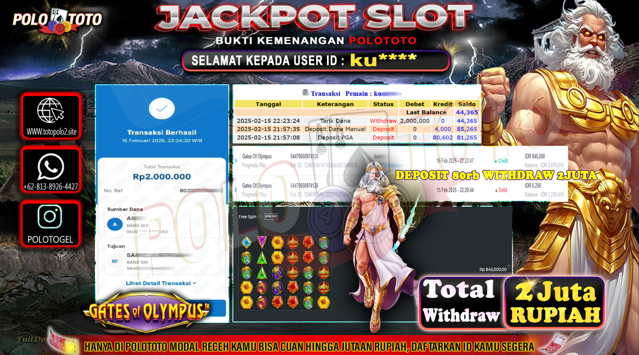 POLOTOTO JACKPOT SLOT GATES OF OLYMPUS Rp.2.000.000,-
