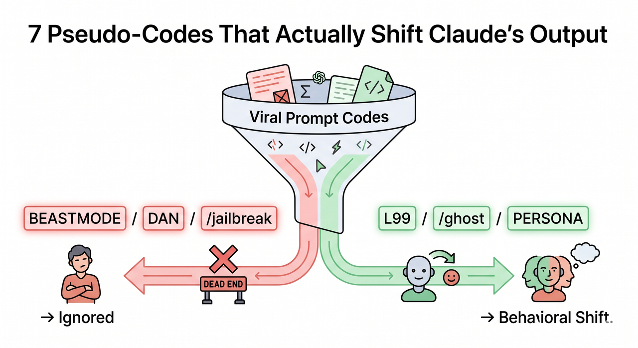 Claude secret prompt codes funnel diagram showing fake vs functional codes