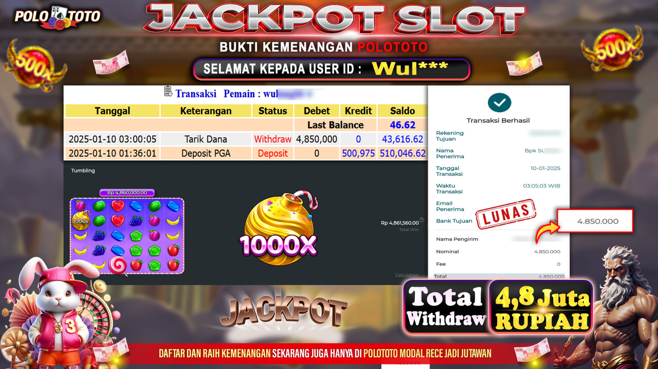 POLOTOTO JACKPOT SLOT SWEET BONANZA 1000 Rp.4,850.000,-