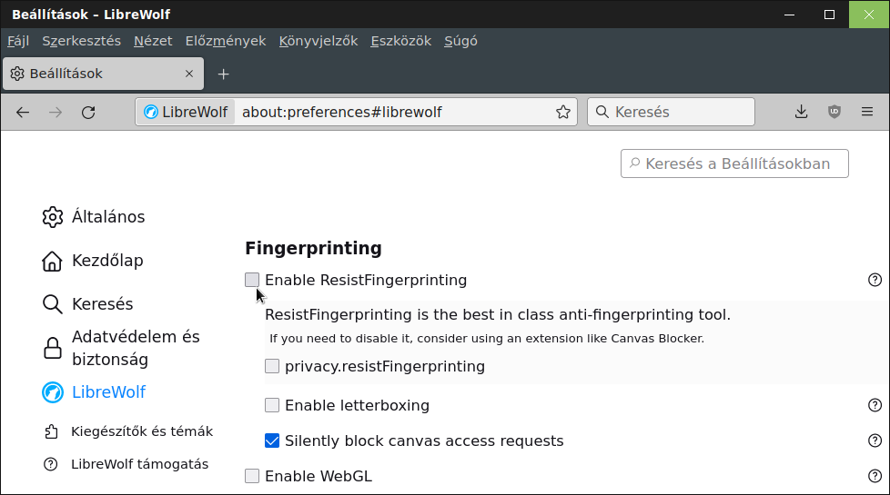  LibreWolf - Enable ResistFingerprinting 