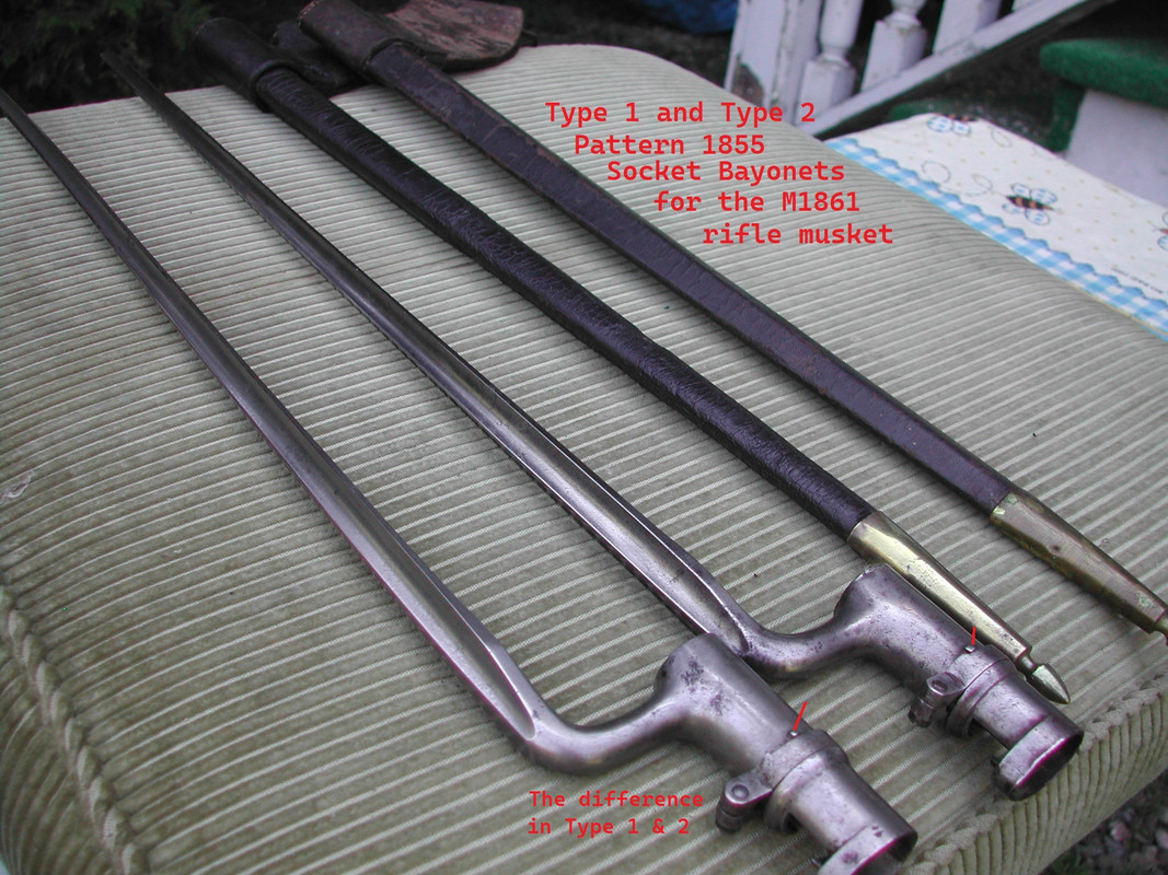 # the difference between 1 & 2 Pattern 1855 Type 1 and Type 2 Socket Bayonets For the 1861 Rifle Mus