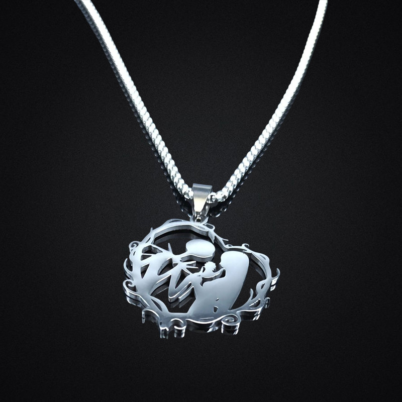 Women Stainless Steel Heart Couple Pendant Silver Color Long Chain Necklace NEW