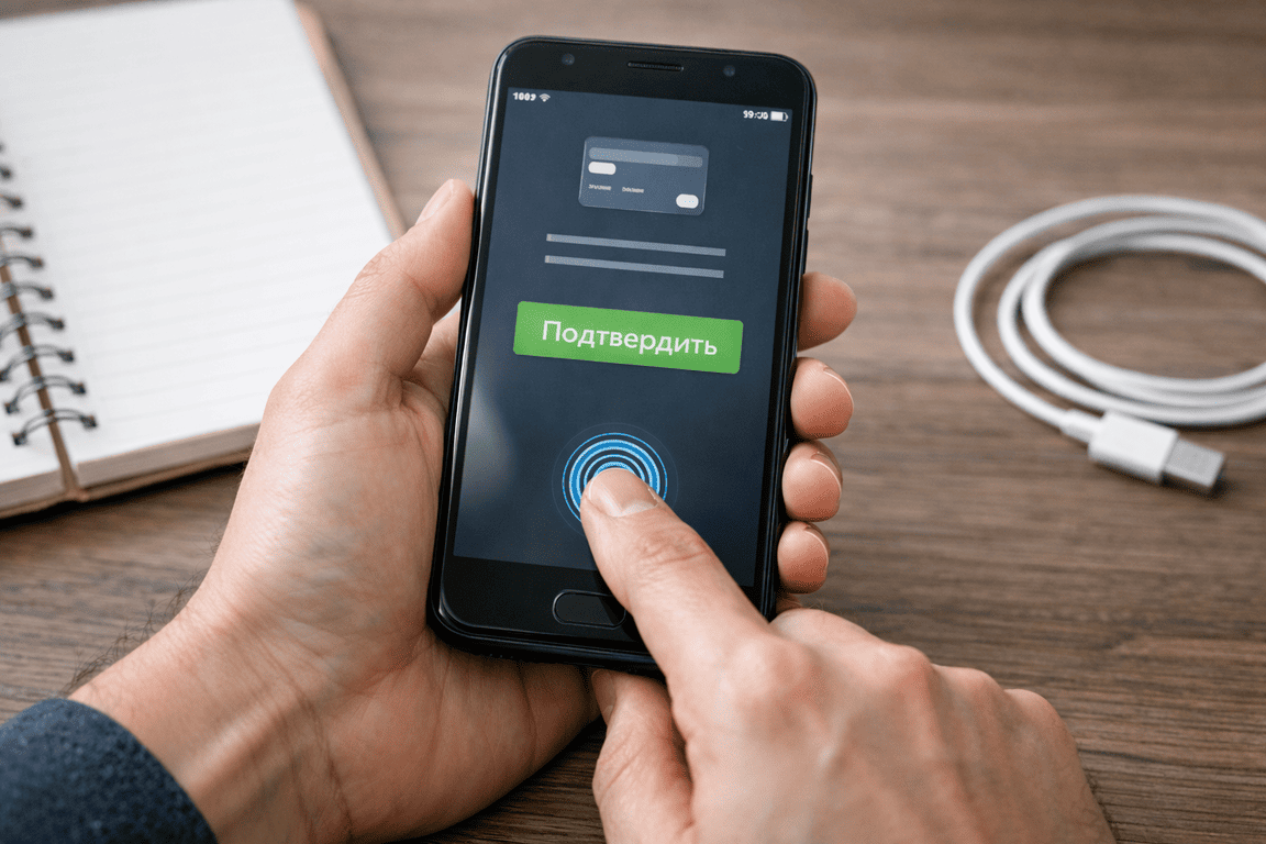 Пошаговое пополнение на Android подтверждение платежа отпечатком