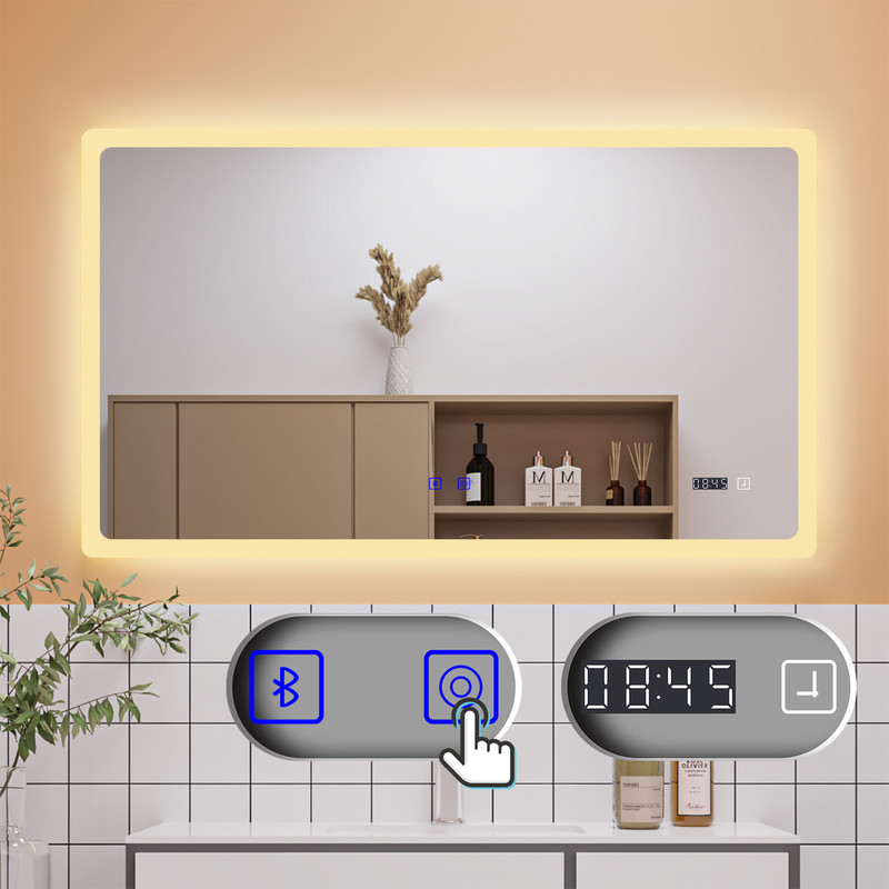 MIQU Badspiegel LED 70 X 50 Cm Badezimmerspiegel Mit Beleuchtung Kaltwei Dimmbar Lichtspiegel Wandspiegel Mit Touch Beschlagfrei Rechteckig 83945404