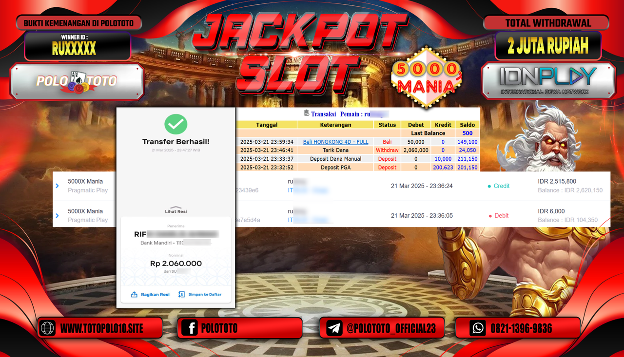 POLOTOTO JACKPOT SLOT 5000X MANIA Rp.2.060.000,-