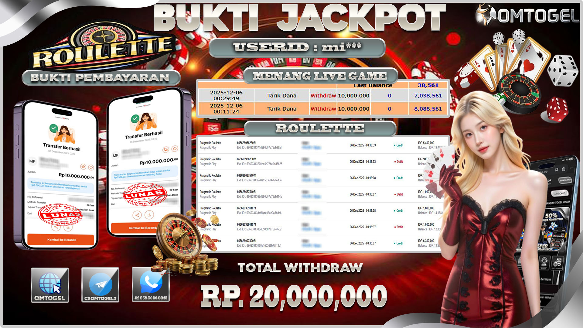 OMTOGEL JACKPOT PRAGMATIC PLAY PRAGMATIC ROULETTE ,20 JUTA DI BAYAR LUNAS ,-
