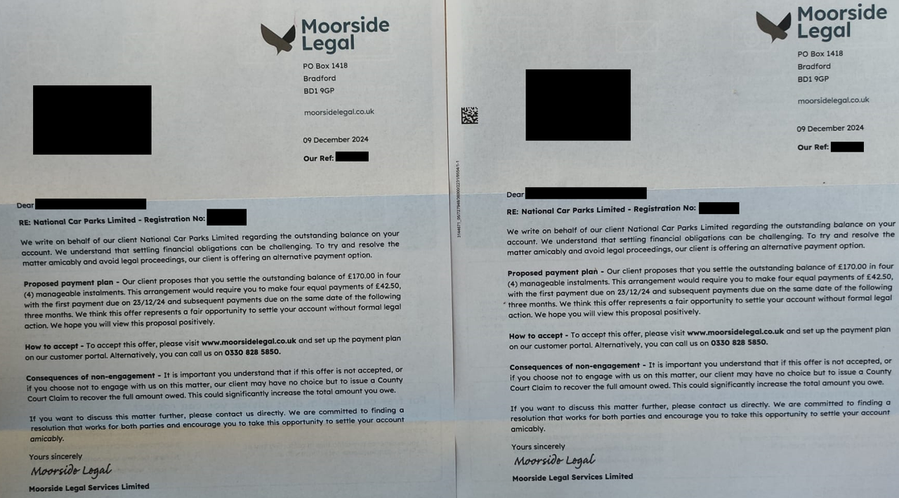 Moorside Legal AC 1 & AC2 - payment plan