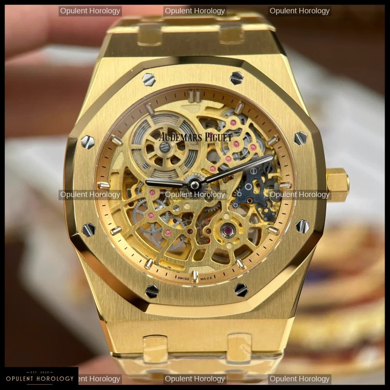 Audemars Piguet Royal Oak Jumbo Extra-Thin Openworked 16204 Rose Gold Skeleton Dial 39mm