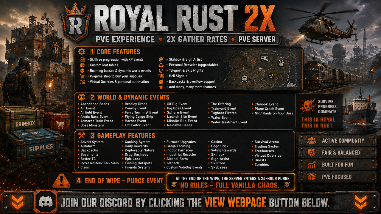 Royal Rust PVE 2X Quest|Skinbox|Skilltree|Events|Shop|Kits|RP image