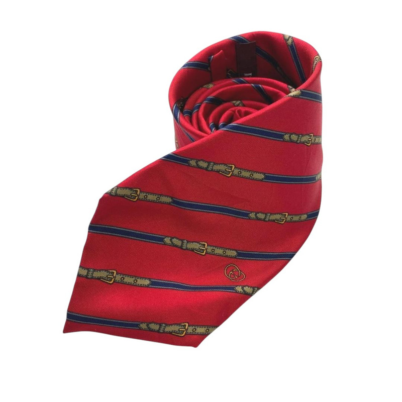 Ancienne cravate Gucci soie motif ceinture rouge 146 cm accessoire mode vintage occasion