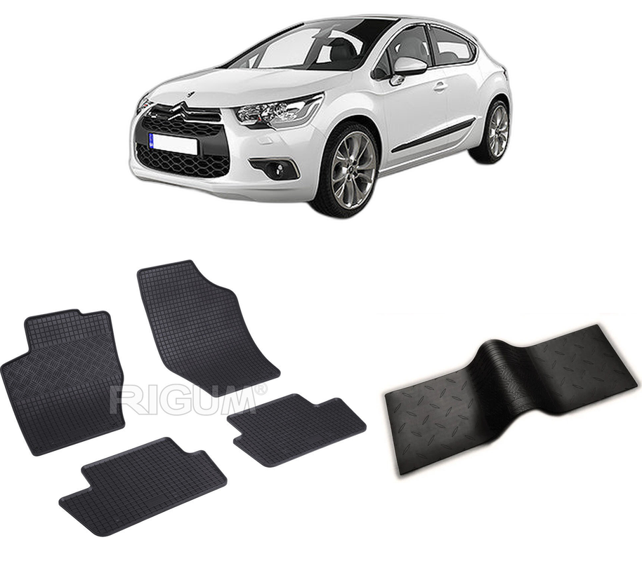 Set covorase auto CITROEN DS 4 din 03.2011-06.2018, cu covoras tunel median, CAROSERIE HATCHBACK, Presuri cauciuc 100%, compatibil cu autoturismul CITROEN DS 4, Rigum
