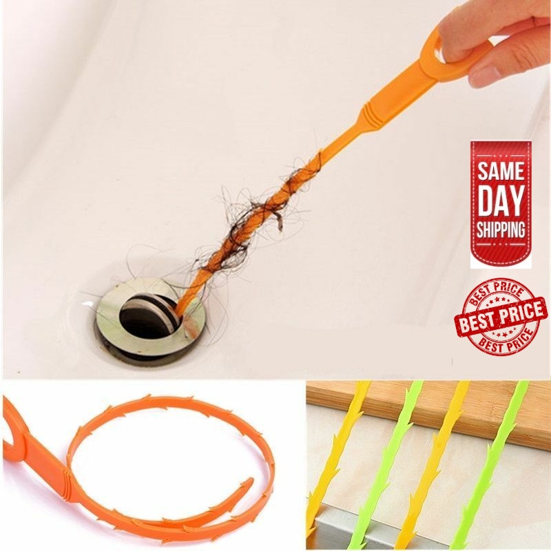 3x Drain Unblocker Clog Plug Hole Snake U Bend Hair Remover Sink Shower