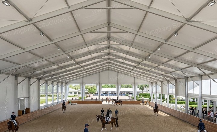 Equestrian training arena tent with large open space for horse riding and obstacle practice