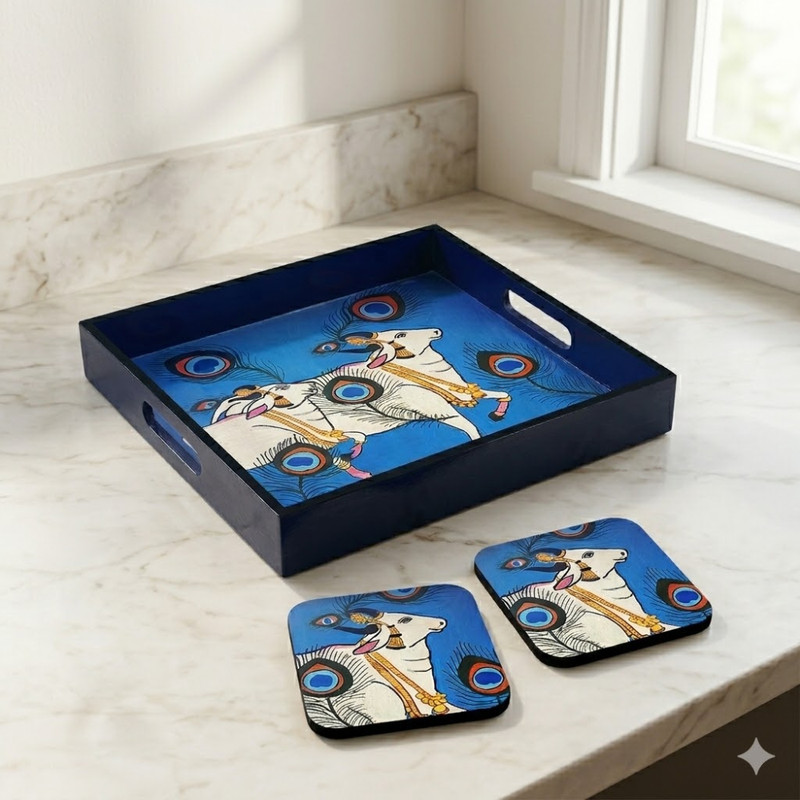 Pichwai Painting on MDF Tray with Square Coaster DIY Kit 
