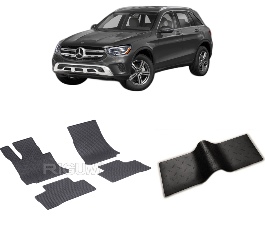Set covorase auto MERCEDES GLC X253 din 09.2015-2023, cu covoras tunel median, CAROSERIE SUV, Presuri cauciuc 100%, compatibil cu autoturismul MERCEDES GLC X253, Rigum