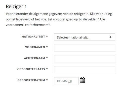 Aanvraagformulier reizigersgegevens