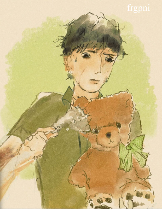 Luc, un personnage fictif et une peluche.