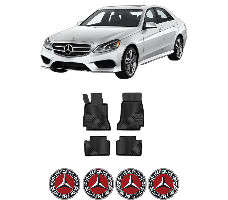 Set covorase presuri MERCEDES-BENZ E-CLASS (W213) din 2016-2023, auto, din cauciuc thermoplastic, 4 Stickere auto cu MERCEDES-BENZ