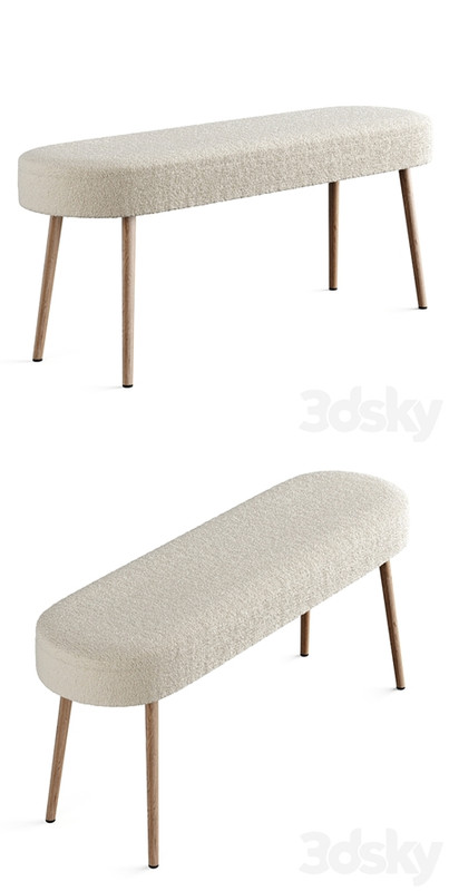 Bench in solid beech with boucle upholstery, Jimi