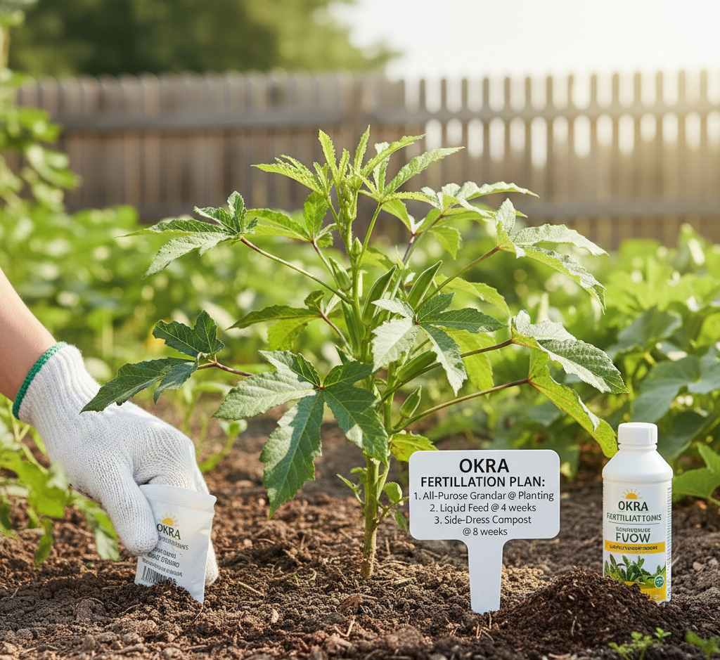Fertilization plan for okra plants for continuous pod production