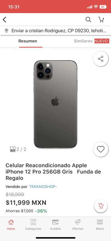 iPhone 12 Pro 256gb Reacondicionado - Claro shop 
