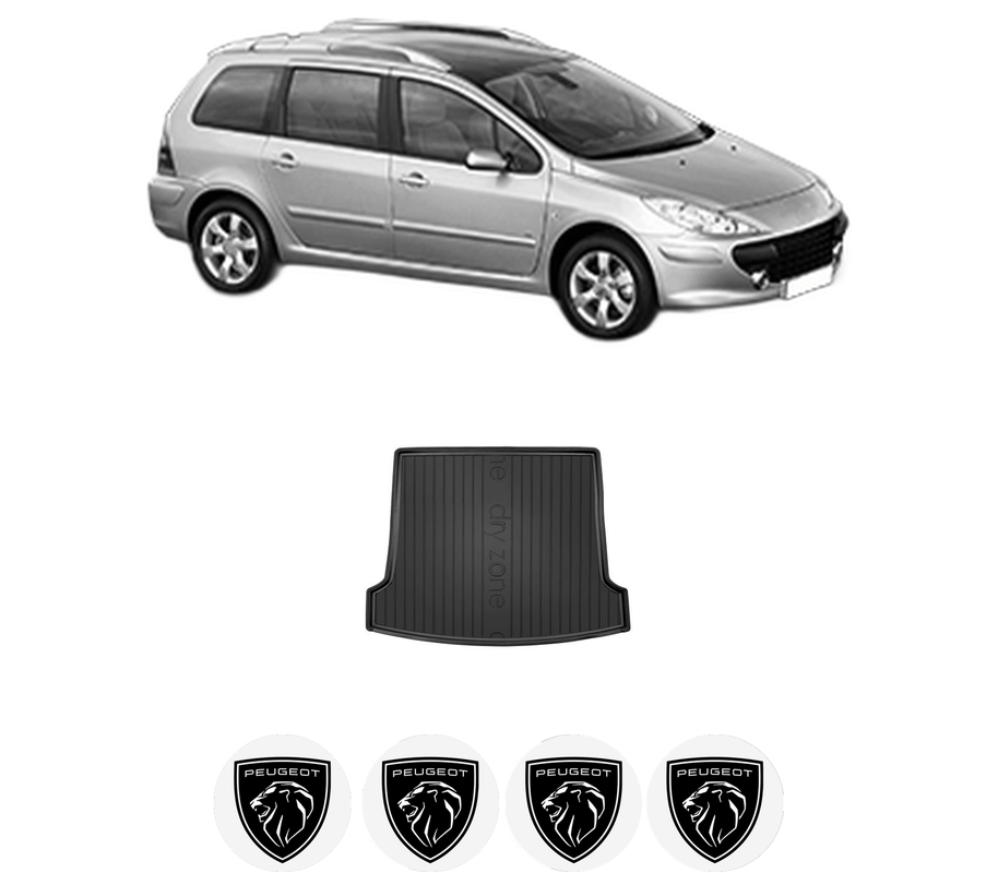 Tavita Portbagaj PEUGEOT 307 SW (3H) din 2002-2009, Protectie Portbagaj Auto, 4x Stickere auto cu PEUGEOT