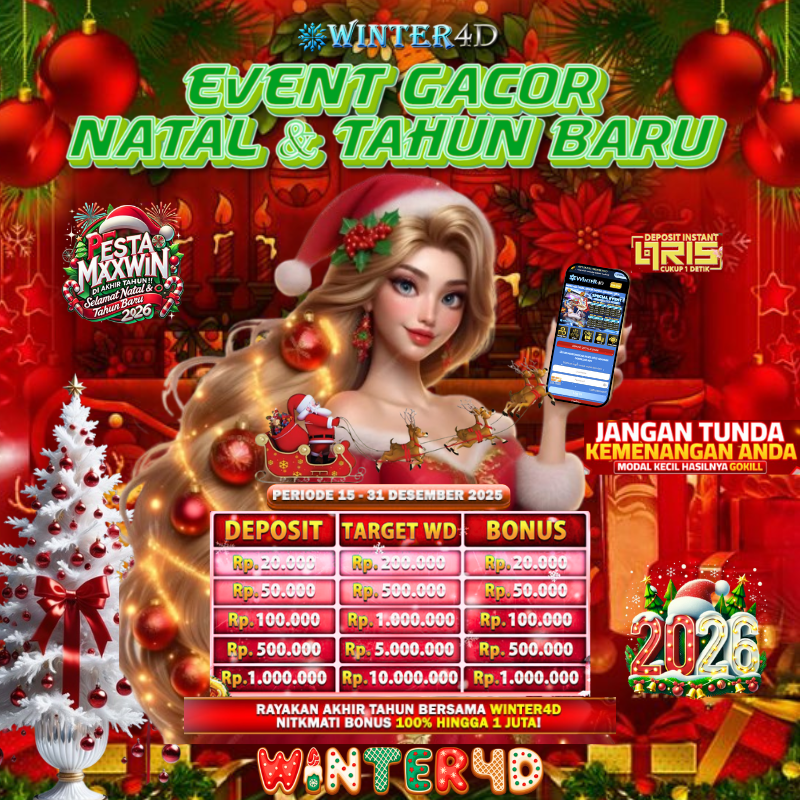 WINTER4D platform resmi yang menyediakan provider gacor seperti PRAGMATIC, PGSOFT, HABANERO, DLL. selain itu untuk menyambut tahun baru WINTER4D memiliki bonus yang melimpah dan menarik. Mari bergabung sekarang raih jackpot mu hanya di WINTER4D spesial tahun baru!.