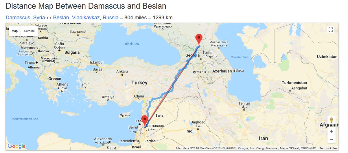 Beslan Damascus Flight Distance
