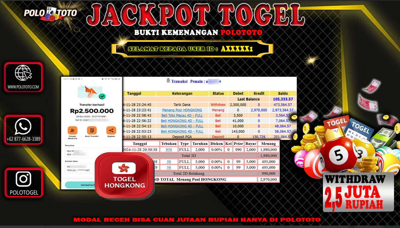 POLOTOTO JACKPOT TOGEL PASARAN HONGKONG Rp.2,500.000,-