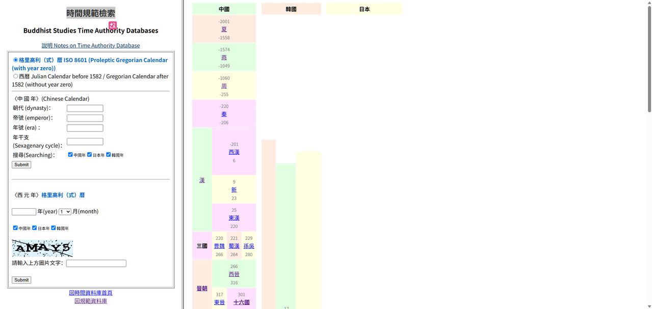 DILA 佛學規範資料庫 時間規範檢索