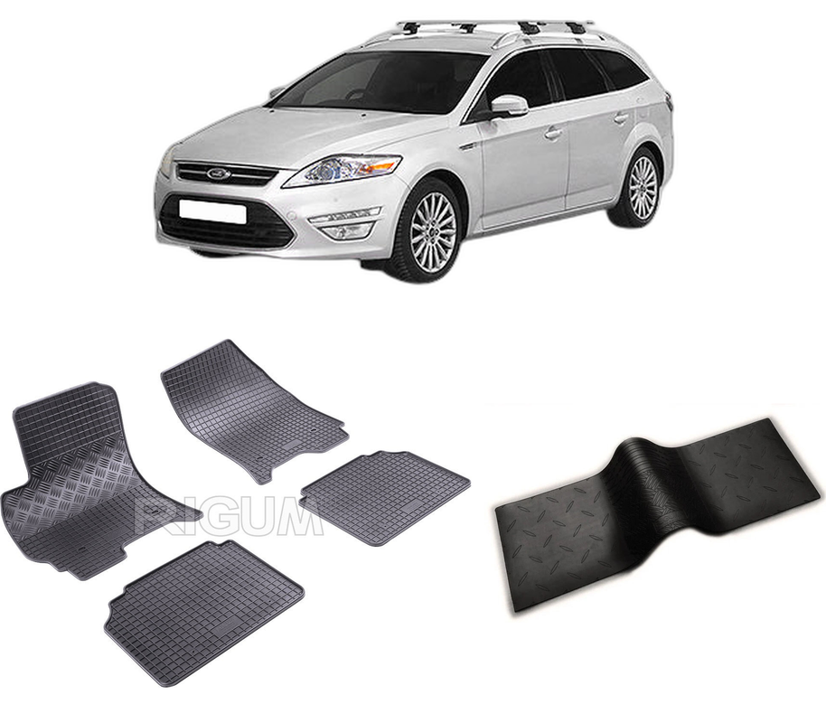 Set covorase auto FORD MONDEO III din 2001-08.2007, cu covoras tunel median, CAROSERIE COMBI, Presuri cauciuc 100%, compatibil cu autoturismul FORD MONDEO III, Rigum