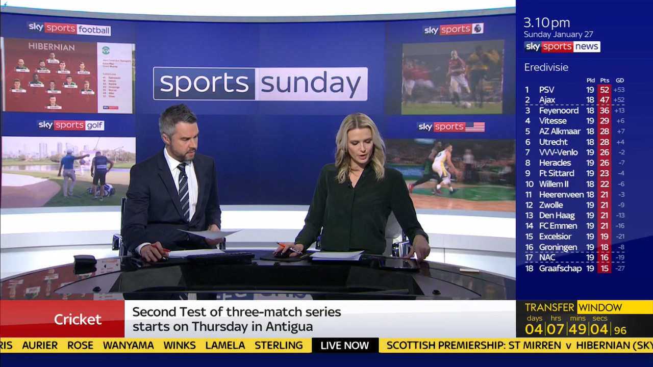 27 January - 12.00.00 - Sports Sunday. Stay in touch with the ne