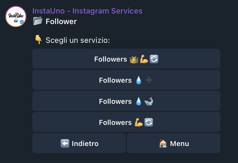 Schermata scelta del servizio Follower sul bot instauno
