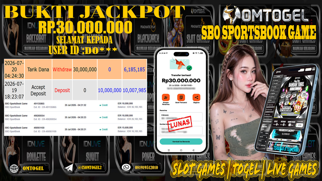 OMTOGEL JACKPOT SBO SPORTSBOOK  Rp,30,000,000,- DIBAYAR LUNAS