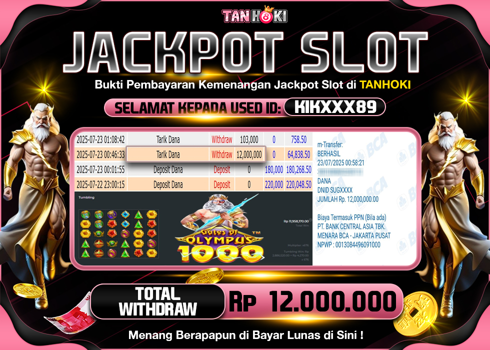 TANHOKI JACKPOT SLOT GATES OF OLYMPUS 1000 Rp.12.000.000,- LUNAS