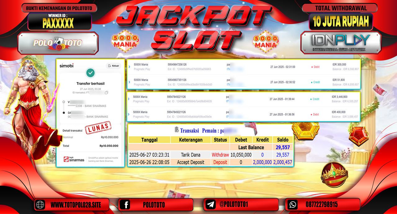 POLOTOTO JACKPOT SLOT 5000X MANIA Rp.10.050.000,-