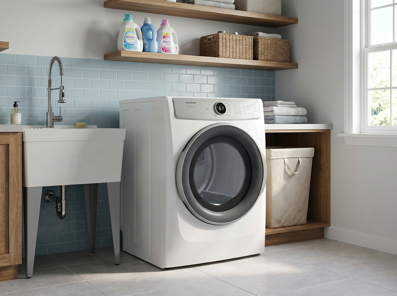 Secadora de ropa Frigidaire de carga frontal con panel de control superior