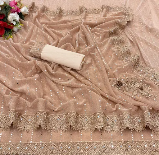 SHIMMER SAREE WITH MIRROR WORK AND CHEMICAL LACE AND DIMOND HAND WORK_COLOR7(R104)