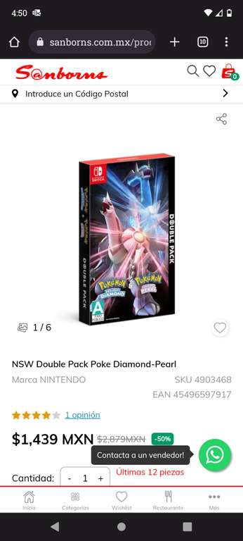 Sanborns: NSW Double Pack Pokemon Diamond Pearl 
